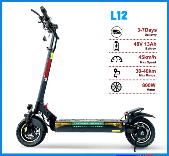 Emanba L12 Electric Scooter 800W 1200W 48V13Ah/16Ah/18Ah Long Range 45km/h 55km/h Max Speed 10 Inch Tires Rear Drive Dual Disc Brakes