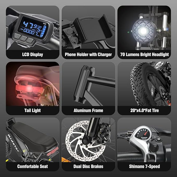 GTXR & Ridstar Q20 Lite 1000W Fat Tire Electric Motorcycles