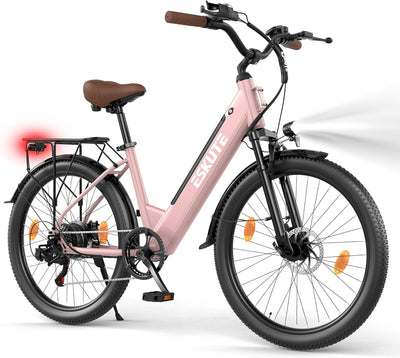 ESKUTE C100 Plus Adult Electric Bike 26, Electric Bike with Rear Motor 250W, Removable Battery 36V 13Ah, 7 Speeds, Max Speed 25 km/h, LCD Display, Low Frame, Men and Women