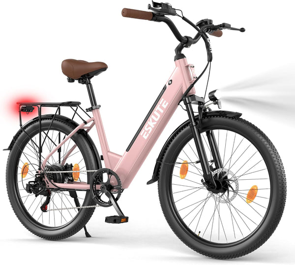 ESKUTE C100 Plus Adult Electric Bike 26, Electric Bike with Rear Motor 250W, Removable Battery 36V 13Ah, 7 Speeds, Max Speed 25 km/h, LCD Display, Low Frame, Men and Women