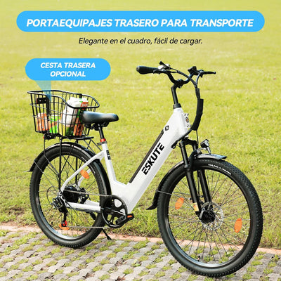 ESKUTE C100 Plus Adult Electric Bike 26, Electric Bike with Rear Motor 250W, Removable Battery 36V 13Ah, 7 Speeds, Max Speed 25 km/h, LCD Display, Low Frame, Men and Women