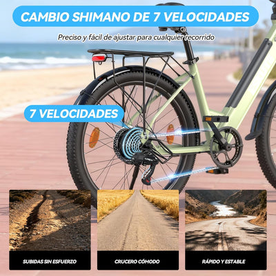 ESKUTE C100 Plus Adult Electric Bike 26, Electric Bike with Rear Motor 250W, Removable Battery 36V 13Ah, 7 Speeds, Max Speed 25 km/h, LCD Display, Low Frame, Men and Women