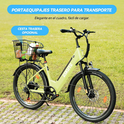 ESKUTE C100 Plus Adult Electric Bike 26, Electric Bike with Rear Motor 250W, Removable Battery 36V 13Ah, 7 Speeds, Max Speed 25 km/h, LCD Display, Low Frame, Men and Women